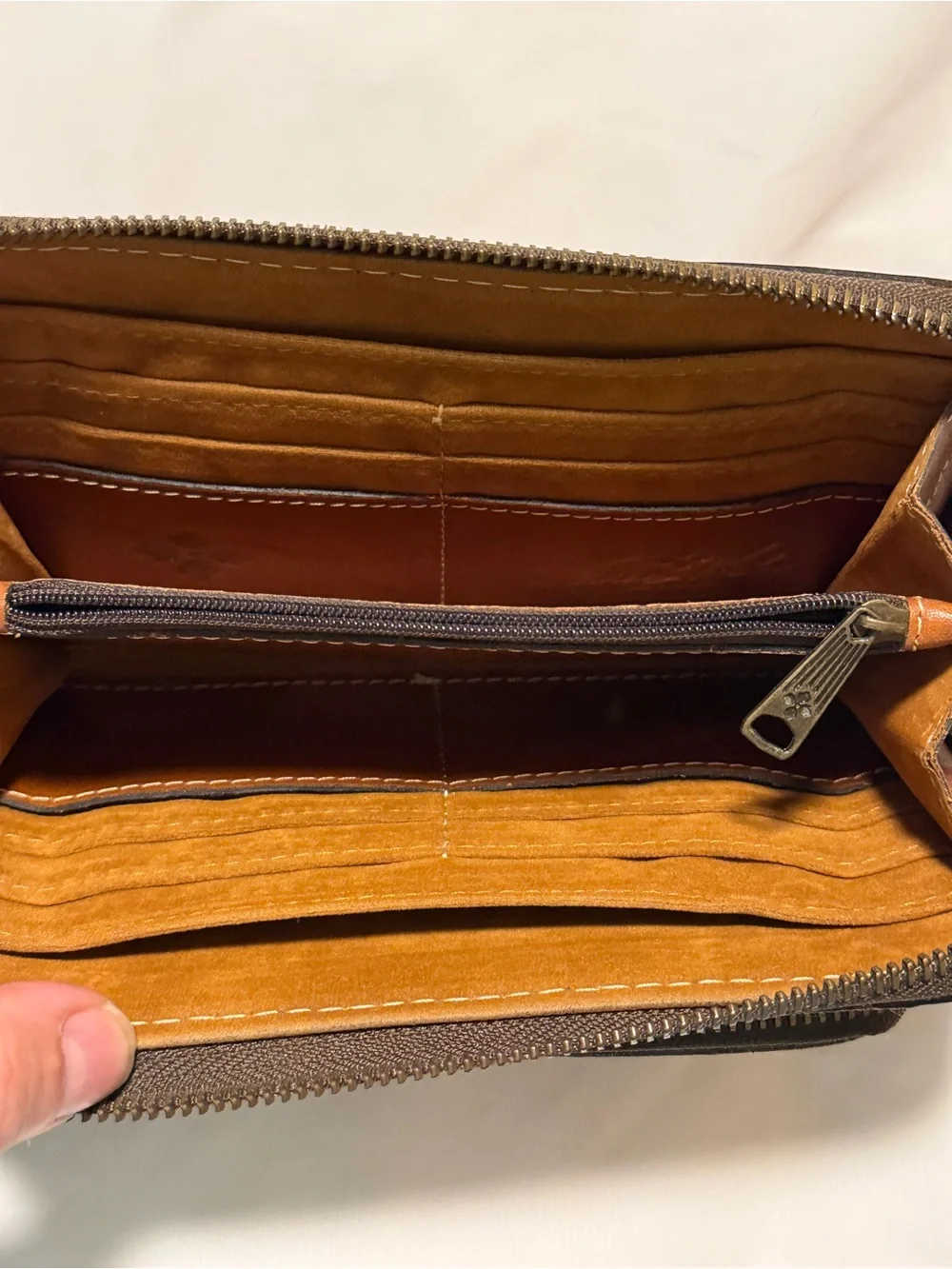 Patricia Nash Leather Wristlet Wallet Cognac Zip Around Organizer